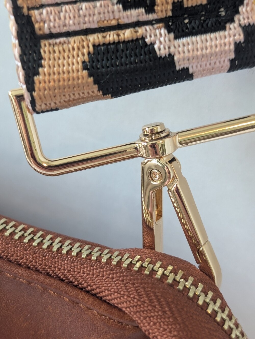 Threaded Pear Brown Faux Leather Crossbody Bag with Leopard Strap - Picture 4 of 5
